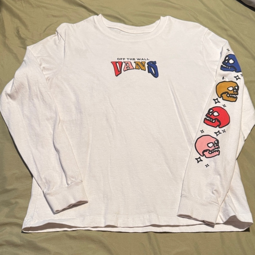 Vans White Long Sleeve Tee with Skull Graphics